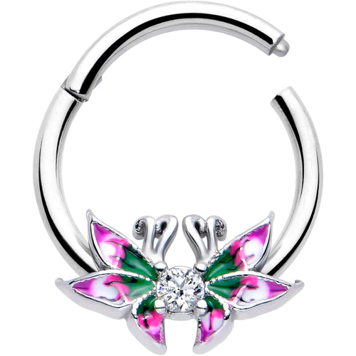 16G 3/8 Clear CZ Gem Profile Butterflies Hinged Segment Ring